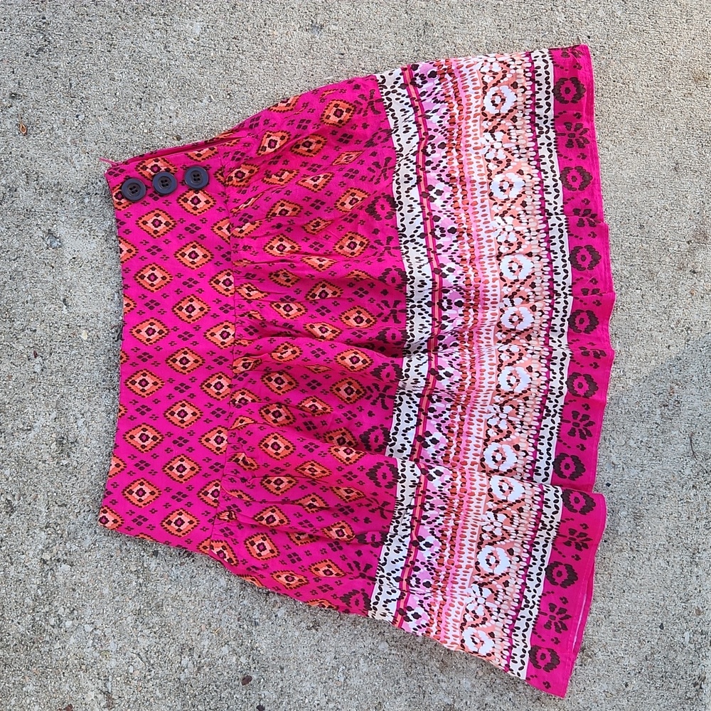 Pink Boho Tribal Print Skirt with buttons
